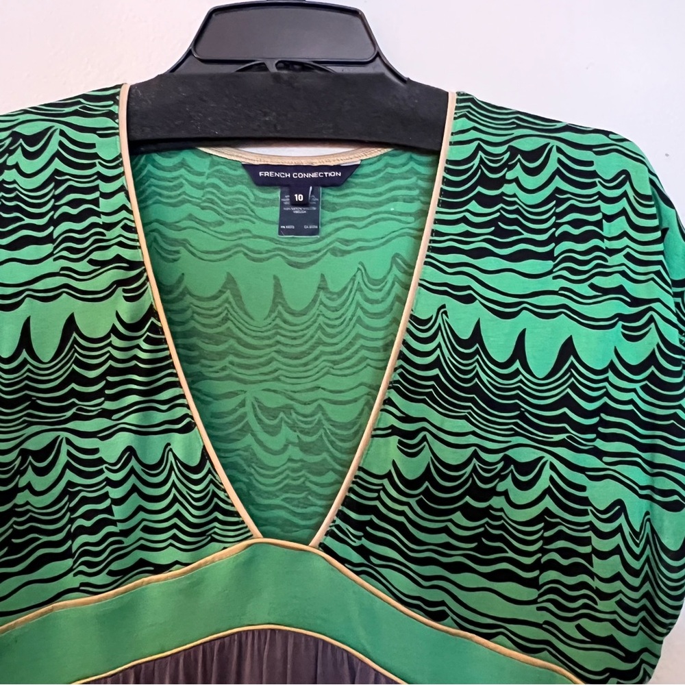 French Connection Green and Black Wave Pattern Dress